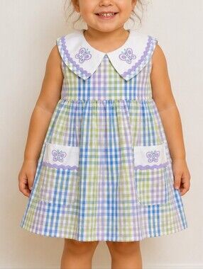 Sweet Treasures Toddler Girls 3X Seersucker Gingham Butterfly Dress Easter